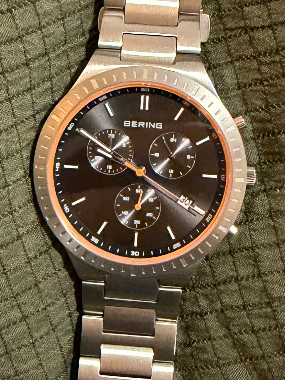 Bering Men's Stainless Chronograph Watch in Black with Orange Accents